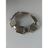 Silver steed carriage driving silver bracelet with square links engraved with historical battle scenes in solid silver
