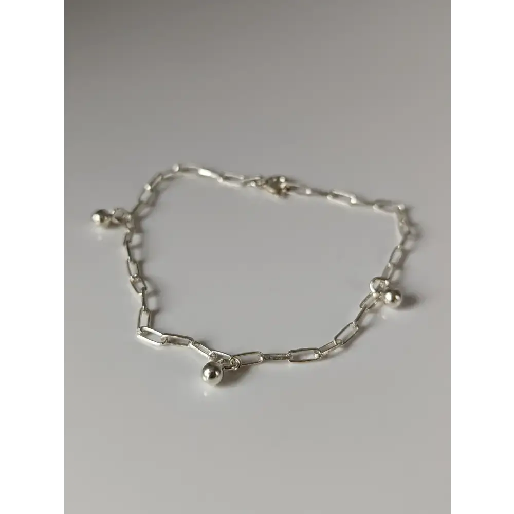 Silver Steed Chain with Ball Charms Silver Bracelet A 19CM Bracelets