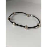 Silver steed charms leather cord bracelet with black 26cm leather and silver-toned beads featuring a detailed center bead