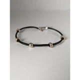 Black leather cord bracelet with silver steed charms silver toned beads and matching clasp on 26cm leather cord