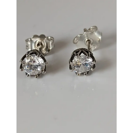 Silver Steed Crystal Crown Stud Earrings Earrings