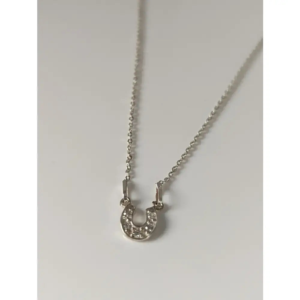 Silver steed crystal horseshoe necklace featuring a delicate silver pendant with sparkling clear crystals, perfect equestrian jewelry