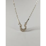 Delicate silver steed crystal horseshoe necklace with sparkling clear stones perfect as equestrian jewelry