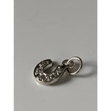 Silver steed crystal horseshoe zirconnia silver pendant charm with sparkling clear crystals and attachment ring