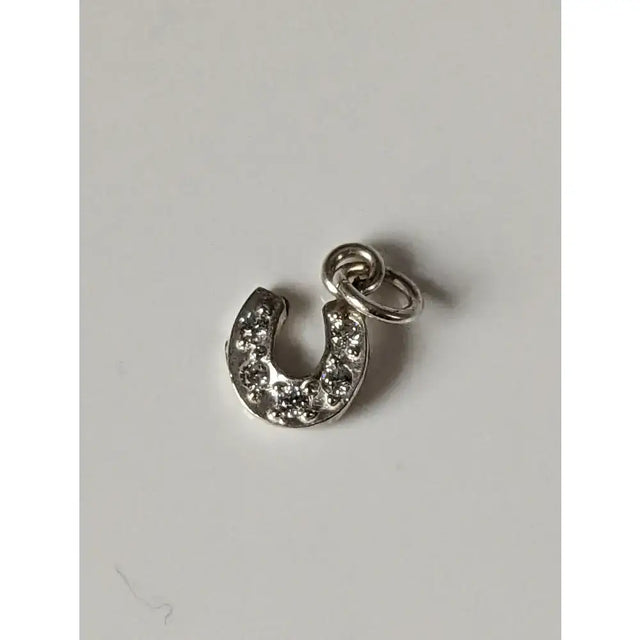 Silver steed crystal horseshoe zirconnia silver pendant with sparkling clear crystals in a silver charm design