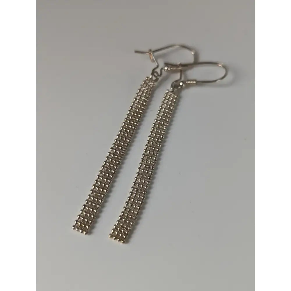 Silver steed curtain drop earrings with delicate silver mesh beaded chain design perfect for stylish looks