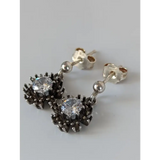 Silver Steed Dangling Crystal Sunflower Stud Earrings Earrings