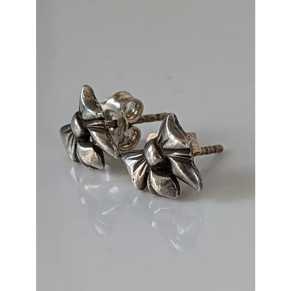 Silver Steed Detailed Bow Stud Earrings Earrings