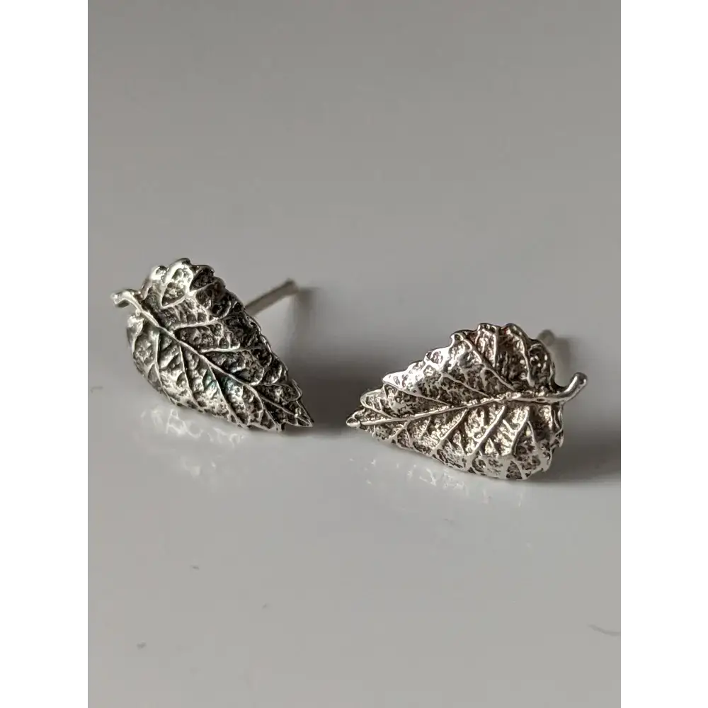 Silver Steed Detailed Leaf Stud Earrings Earrings
