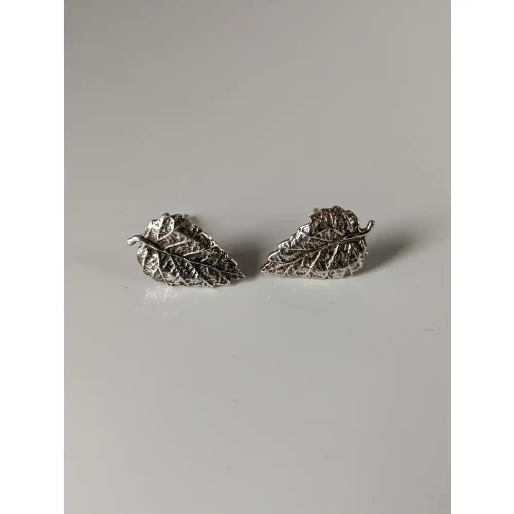 Silver steed detailed leaf stud earrings in silver with intricate vein detailing perfect leaf stud earrings accessory