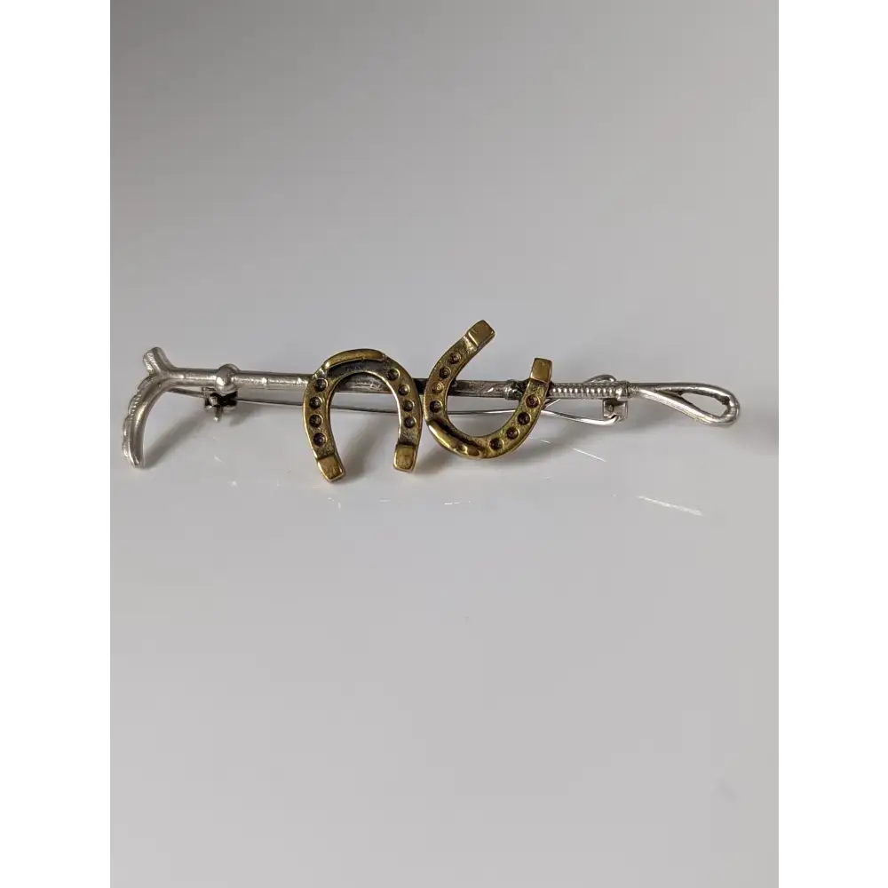 Silver Steed Double Shoe and Cane Brooch / Stock Tie Pin Standard Brooches