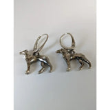 Silver steed dropped greyhound earrings featuring silver dog-shaped dropped greyhound earrings with lever-back closures