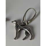 Silver steed dropped greyhound earrings featuring sleek silver dog-shaped charm with lever-back hook for easy wear