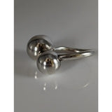 Silver steed extra large balls ring with two polished silver beads connected by a slender band in equestrian jewelry style
