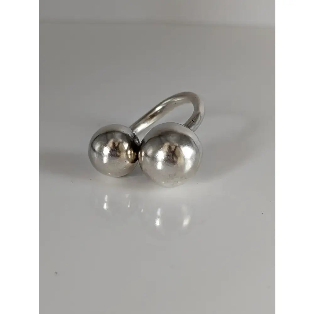 Silver steed extra large balls silver ring with two polished spherical beads linked by a curved band for equestrian jewelry
