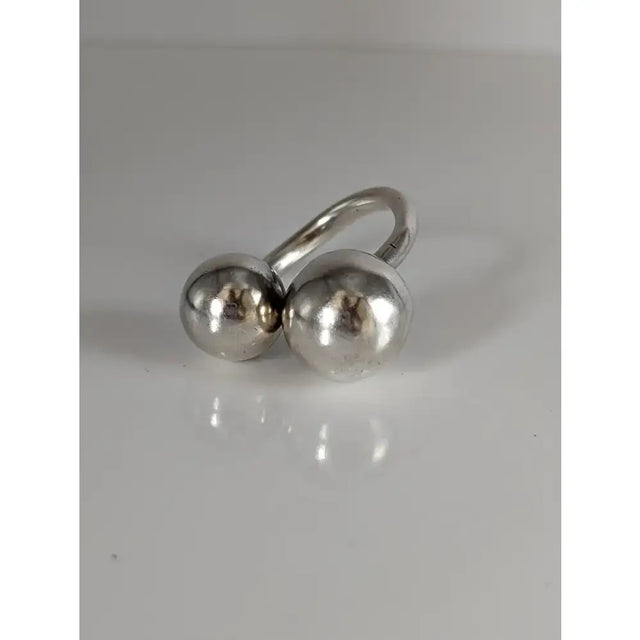 Silver steed extra large balls silver ring with two polished spherical beads linked by a curved band for equestrian jewelry