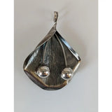 Silver steed extravagant silver pendant with leaf shape and two polished beads on thin stems silver pendant