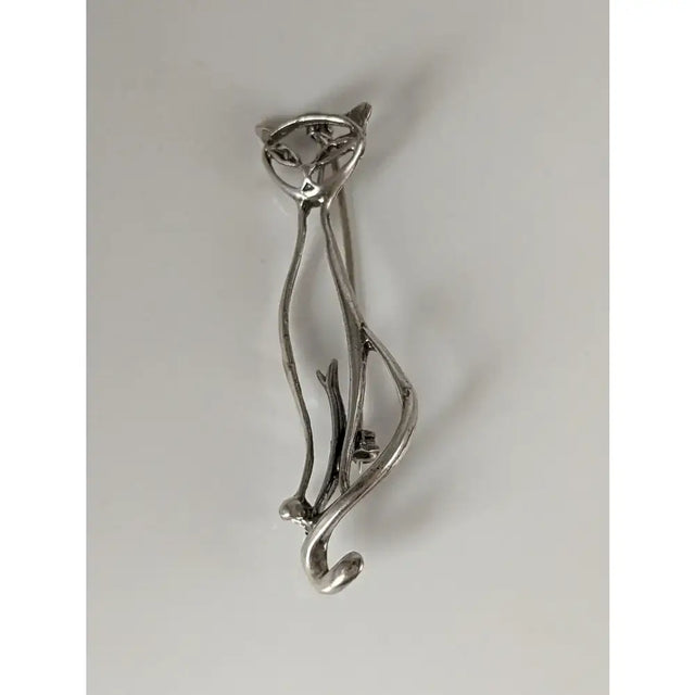 Silver steed feline silver brooch with intricate wire-formed cat design in a shiny silver tone perfect as a feline silver brooch