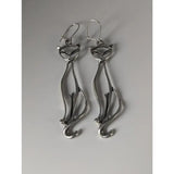 Silver steed feline silver dropped earrings featuring a sleek minimalist silver cat design dangle style