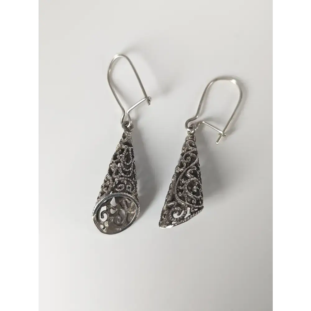 Silver Steed Filigree Cone Dropped Earrings Earrings