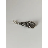 Silver steed filigree cone silver pendant with intricate swirling patterns perfect for equestrian jewelry lovers