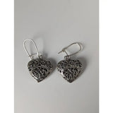 Silver steed filigree heart dropped earrings handmade silver with intricate filigree design and hook closures