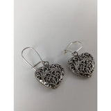 Silver steed filigree heart dropped earrings in handmade silver with intricate filigree detailing and heart shape