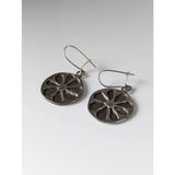Silver steed flower circle dropped earrings with silver-toned sliced citrus design in textured sterling silver