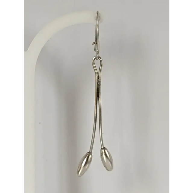 Silver Steed Flower Stem Dangling Earrings Earrings