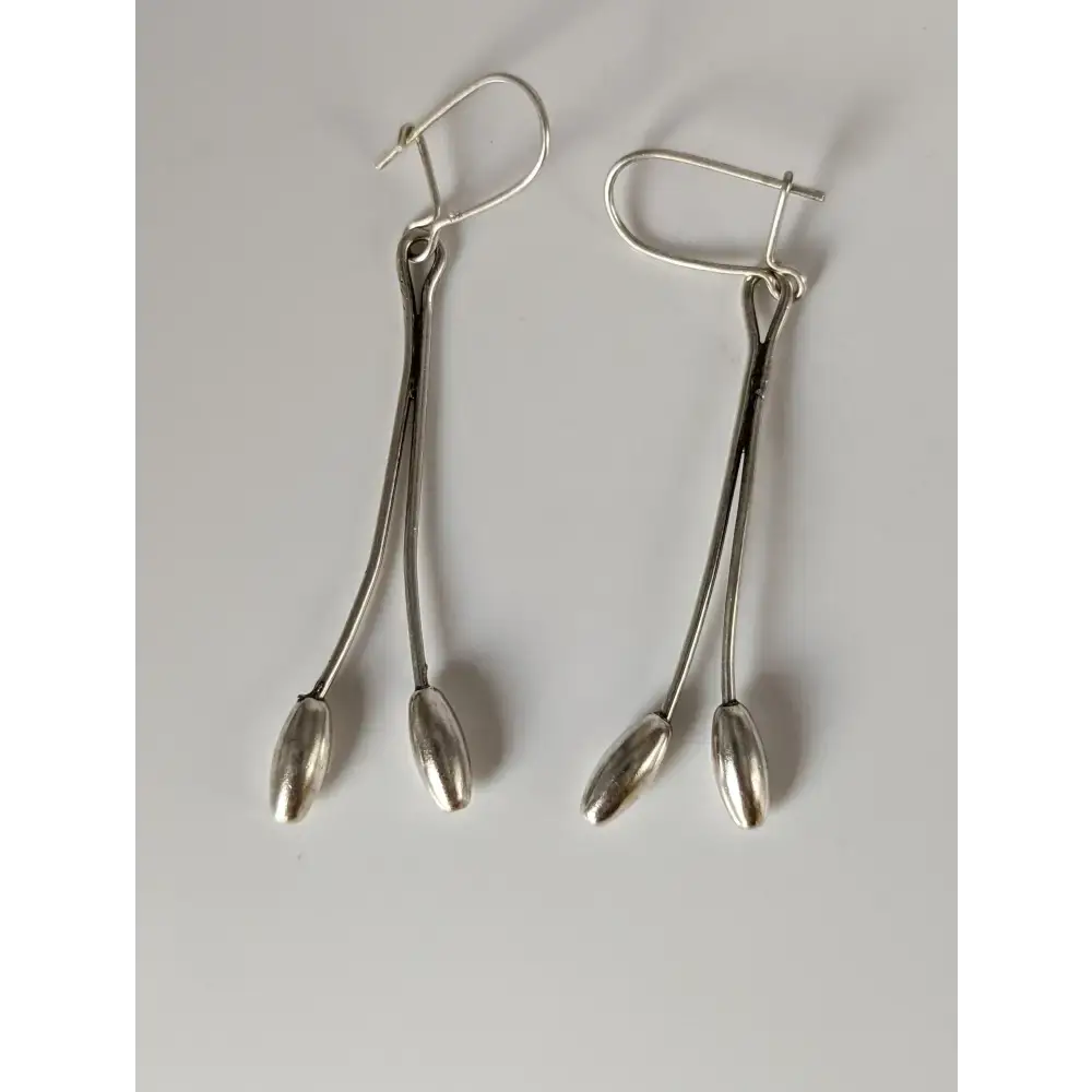 Silver Steed Flower Stem Dangling Earrings Earrings