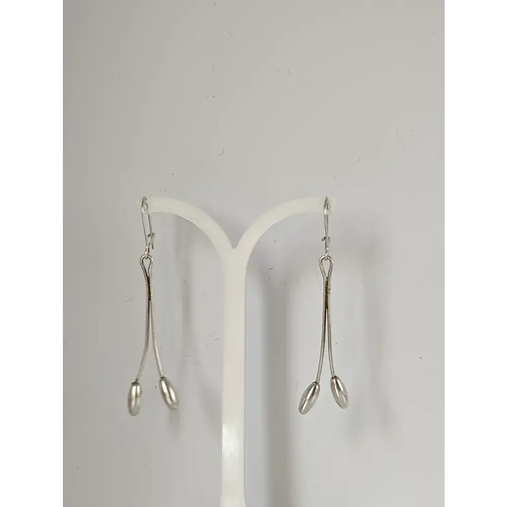 Silver Steed Flower Stem Dangling Earrings Earrings