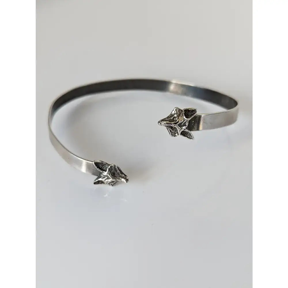 Silver steed fox sterling silver fox head bangle with polished finish and detailed sculpted features