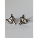Silver steed fox head stud earrings with textured handcrafted detailing in shiny silver fox head stud design