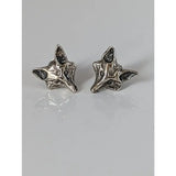 Silver steed fox head stud earrings in silver with textured handcrafted details resembling a fox head stud design