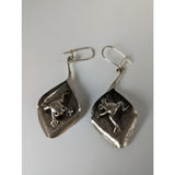 Silver steed frog leaf dangling earrings with handcrafted textured sterling silver frog on irregular metal plates