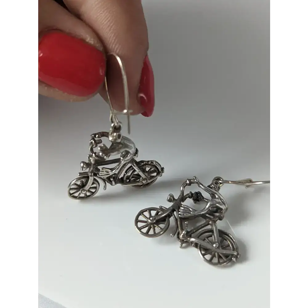 Silver Steed Frogs on Bikes Dropped Earrings Earrings