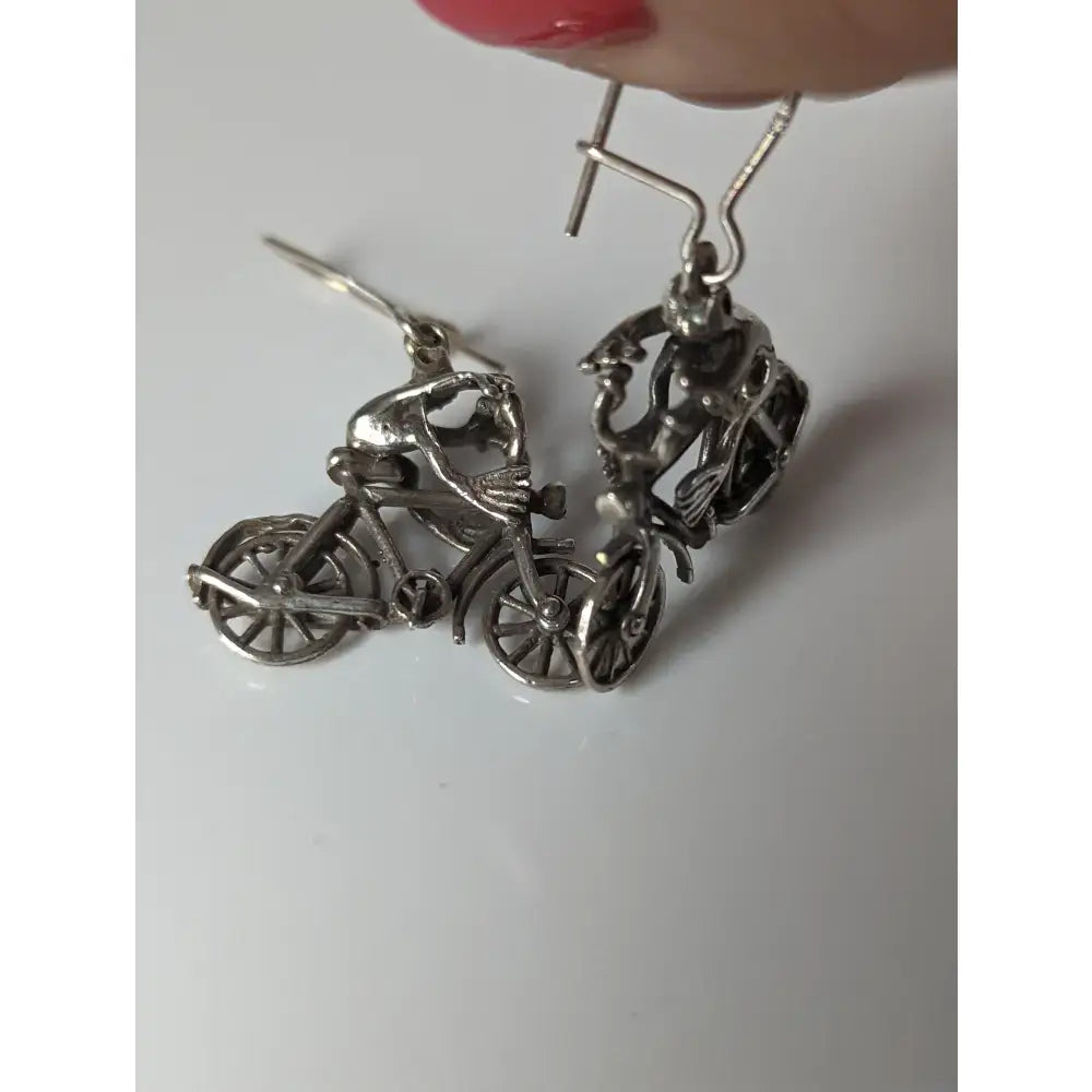 Silver steed frogs bikes dropped earrings in sterling silver with intricate detailing and polished finish