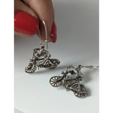 Silver steed frogs bikes dropped earrings with intricate sterling silver riders on vintage-style bicycles