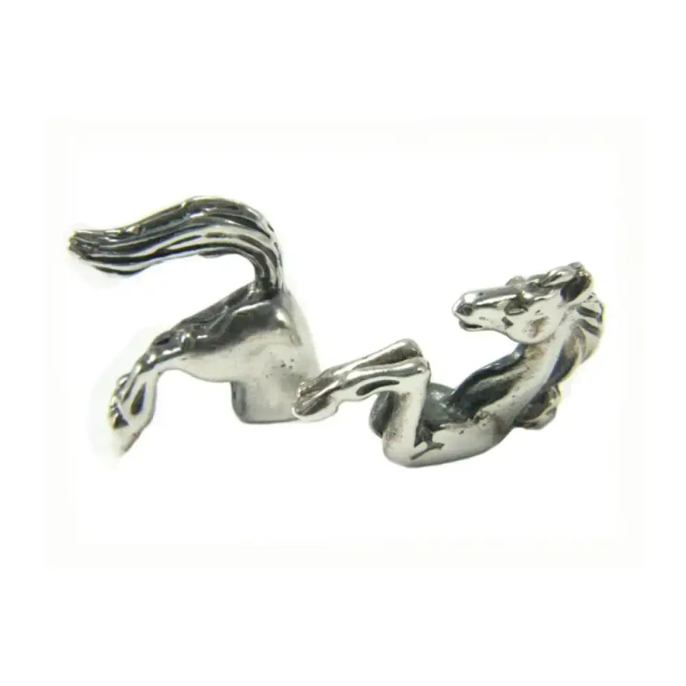 Silver steed horse studs earrings in polished silver with detailed front and hind horse sculpting design