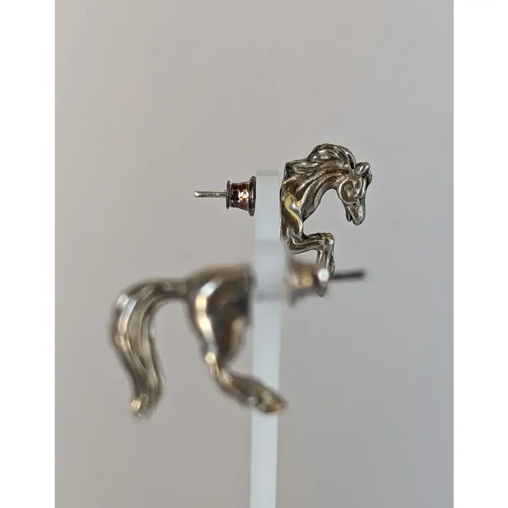 Silver steed horse studs earrings featuring polished silver front and hind horse studs with detailed sculpted design
