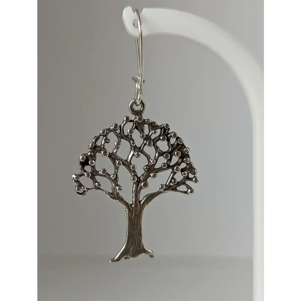 Silver steed fruit sterling silver tree dangling earrings with intricate branching design and small spherical accents