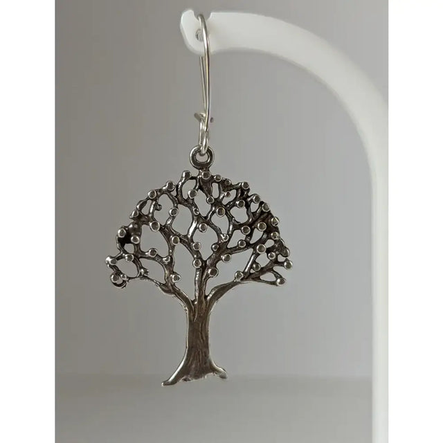Silver steed fruit sterling silver tree dangling earrings with intricate branching design and small spherical accents