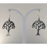 Silver steed fruit tree dangling earrings in sterling silver with intricate branching design and small bead accents