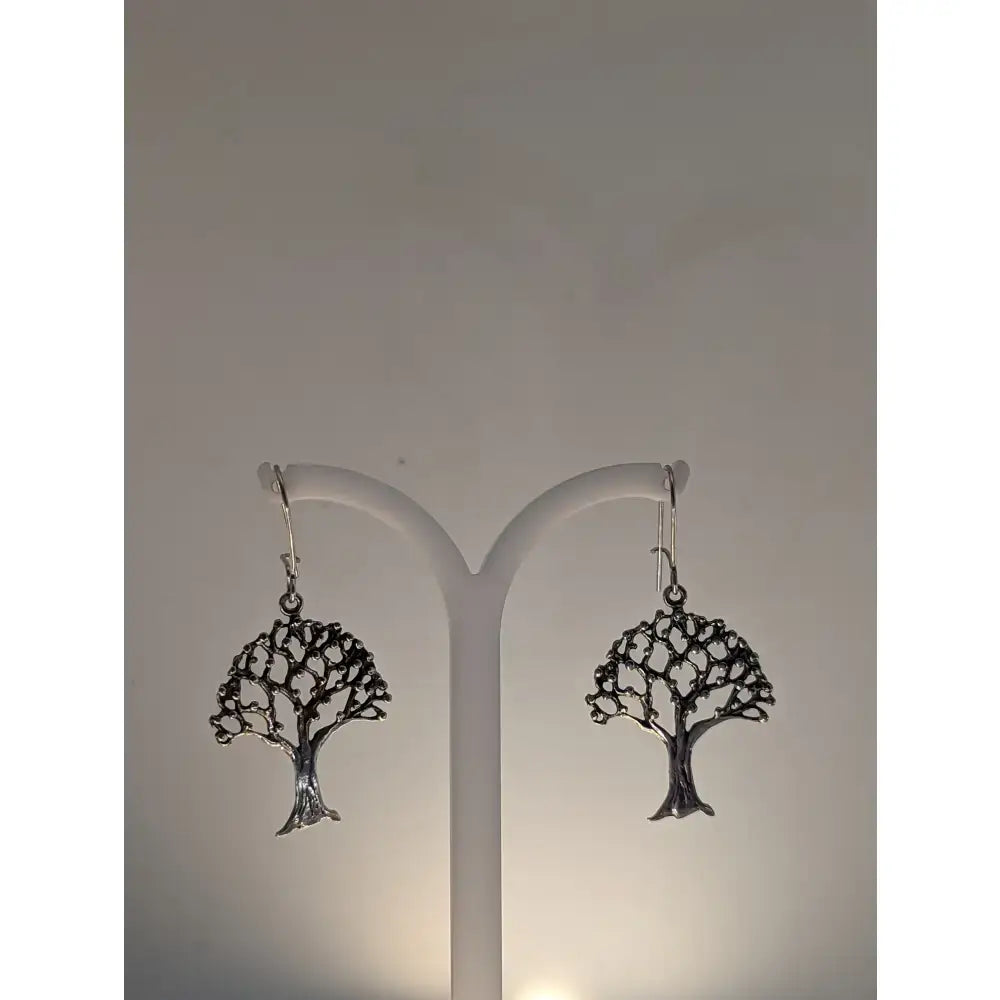 Silver steed fruit tree dangling earrings with intricate openwork design in sterling silver and dangling hooks