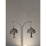 Silver steed fruit tree dangling earrings with intricate openwork design in sterling silver and dangling hooks