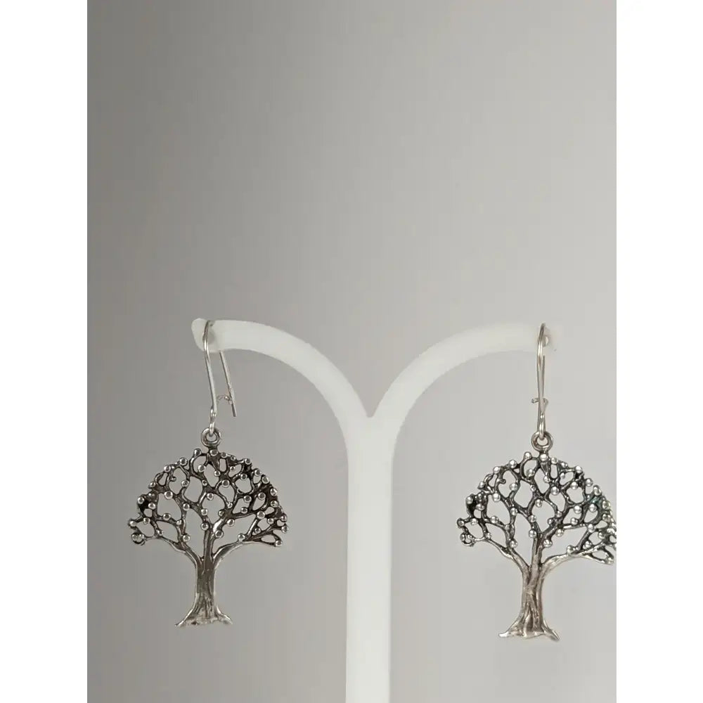 Silver steed fruit sterling silver tree dangling earrings with intricate beaded branch details and classic hook closure