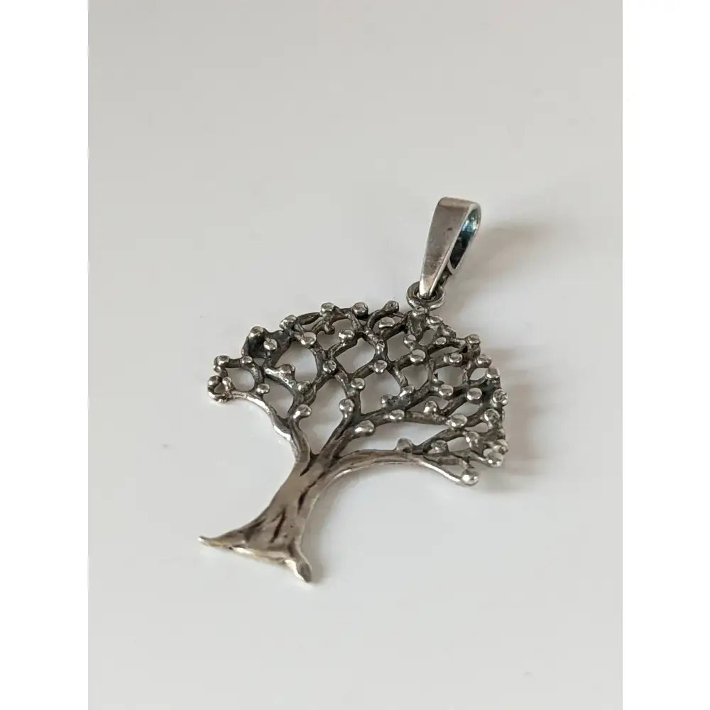 Silver steed fruit tree silver pendant with intricate filigree design and textured branches in sterling silver