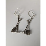 Silver steed gardening tools dropped earrings in silver-toned metal with minimalist shovel and rake design