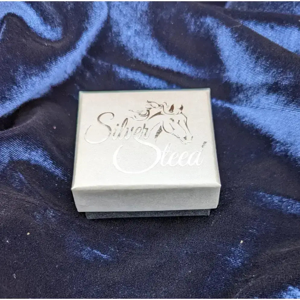 Silver steed gift boxes silver jewelry box with engraved horse head and cursive lettering for steed gift boxes