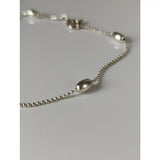 Silver steed grain chain silver bracelet with silver beads and smooth oval metallic charms handmade silver bracelet